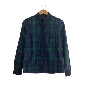 Fred Perry Tartan Shirt Long Sleeve Plaid Green Blue Size 2